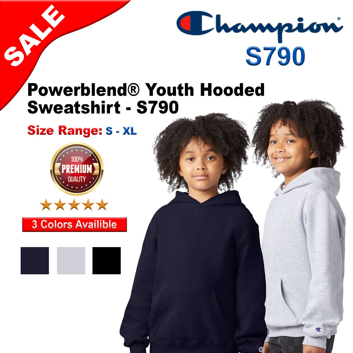 Champion® Powerblend Youth Hooded Sweatshirt