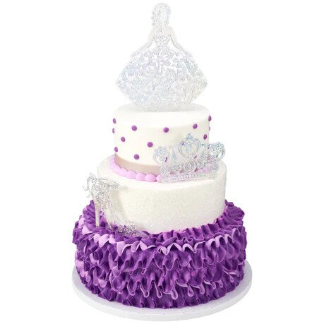 Princess Crown and Shoe Silver Quinceanera Cake Kit Topper