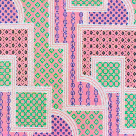 1 Yard Boho Pink White Multi Frame Print Stretch Polyester ITY Knit Fabric For Blouses And Dancewear 62 Inches Width