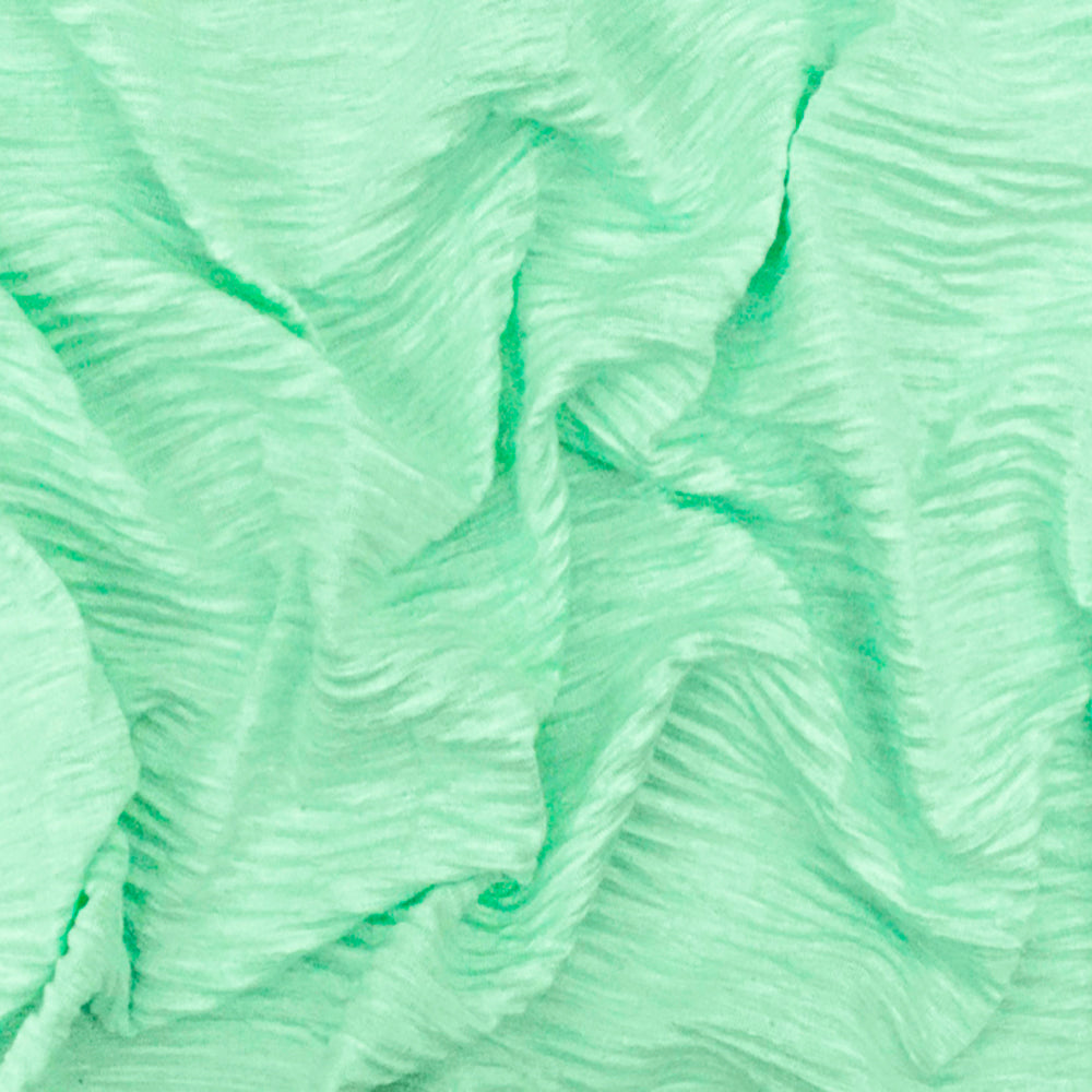 1 Yard Fresh Mint Crinkle Stretch Plisse Polyspan Jersey Knit Fabric For Blouses And Dancewear 60 Inches Width