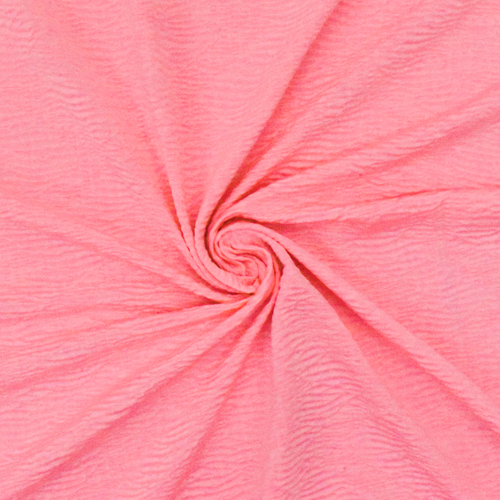 1 Yard Neon Pink Crinkle Stretch Plisse Polyspan Jersey Knit Fabric For Blouses And Dancewear 59 Inches Width