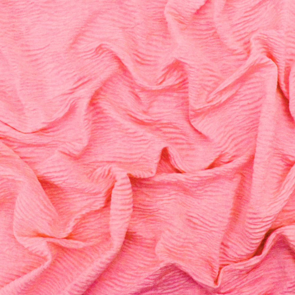 1 Yard Neon Pink Crinkle Stretch Plisse Polyspan Jersey Knit Fabric For Blouses And Dancewear 59 Inches Width