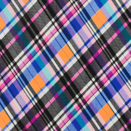1 Yard Black Purple Multi Plaid Print Stretch Polyspan Jersey Knit Fabric For Blouses And Activewear 60 Inches Width