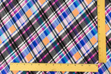 1 Yard Black Purple Multi Plaid Print Stretch Polyspan Jersey Knit Fabric For Blouses And Activewear 60 Inches Width