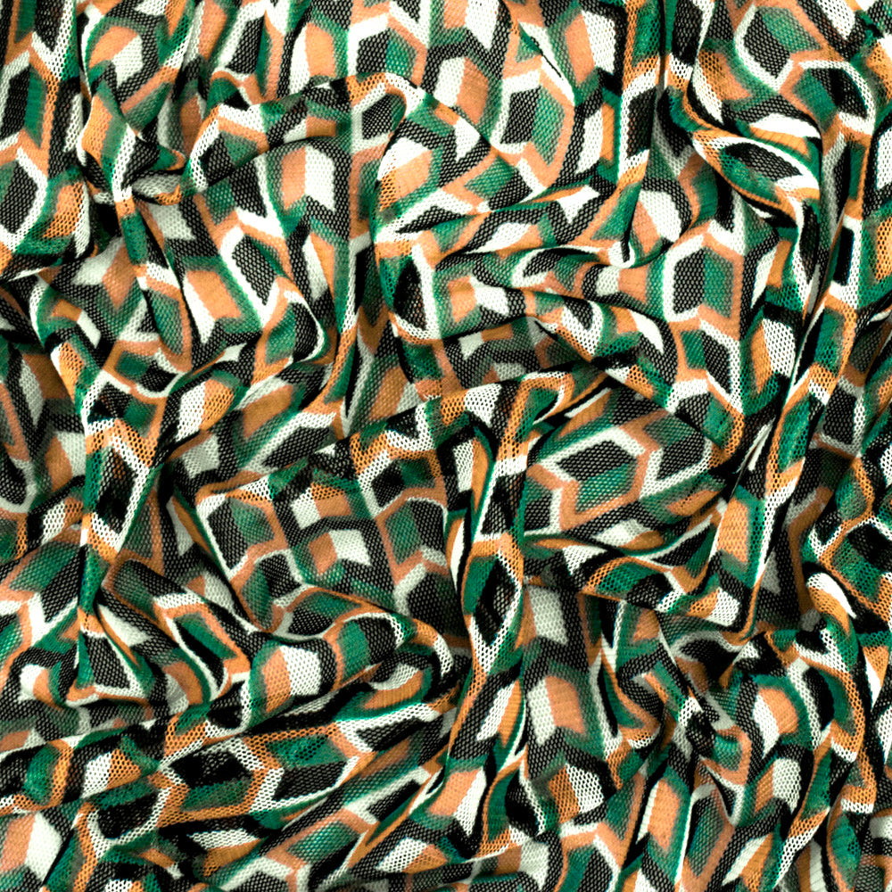 1 Yard Green White Multi Arrow Print Stretch Polyester Mesh Knit Fabric For Overlays And Dancewear 60 Inches Width