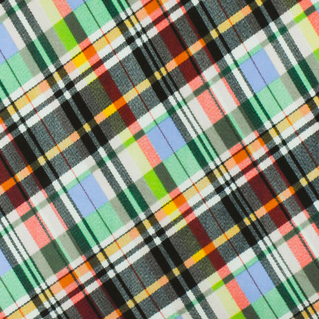 1 Yard Black Green Multi Plaid Print Stretch Polyspan Jersey Knit Fabric For Blouses And Activewear 61 Inches Width