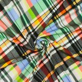 1 Yard Black Green Multi Plaid Print Stretch Polyspan Jersey Knit Fabric For Blouses And Activewear 61 Inches Width