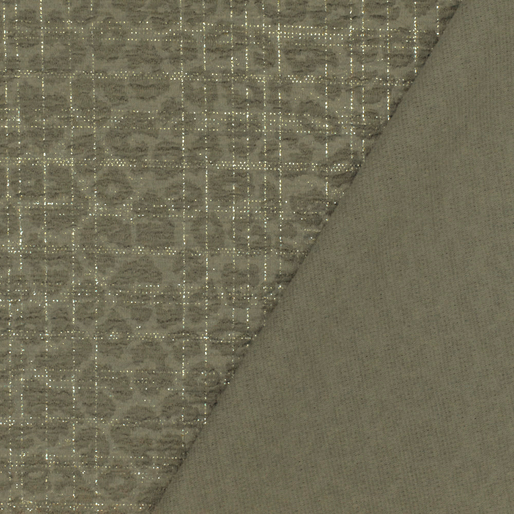 1 Yard Green & Silver Crinkle Leopard Metallic Plaid Stretch Double Knit Fabric, 61 Inches Wide