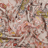 1 Yard Sugar Beige, Orange & Multi Paisley Printed Stretch Polyester ITY Knit Fabric, 58 Inches Wide