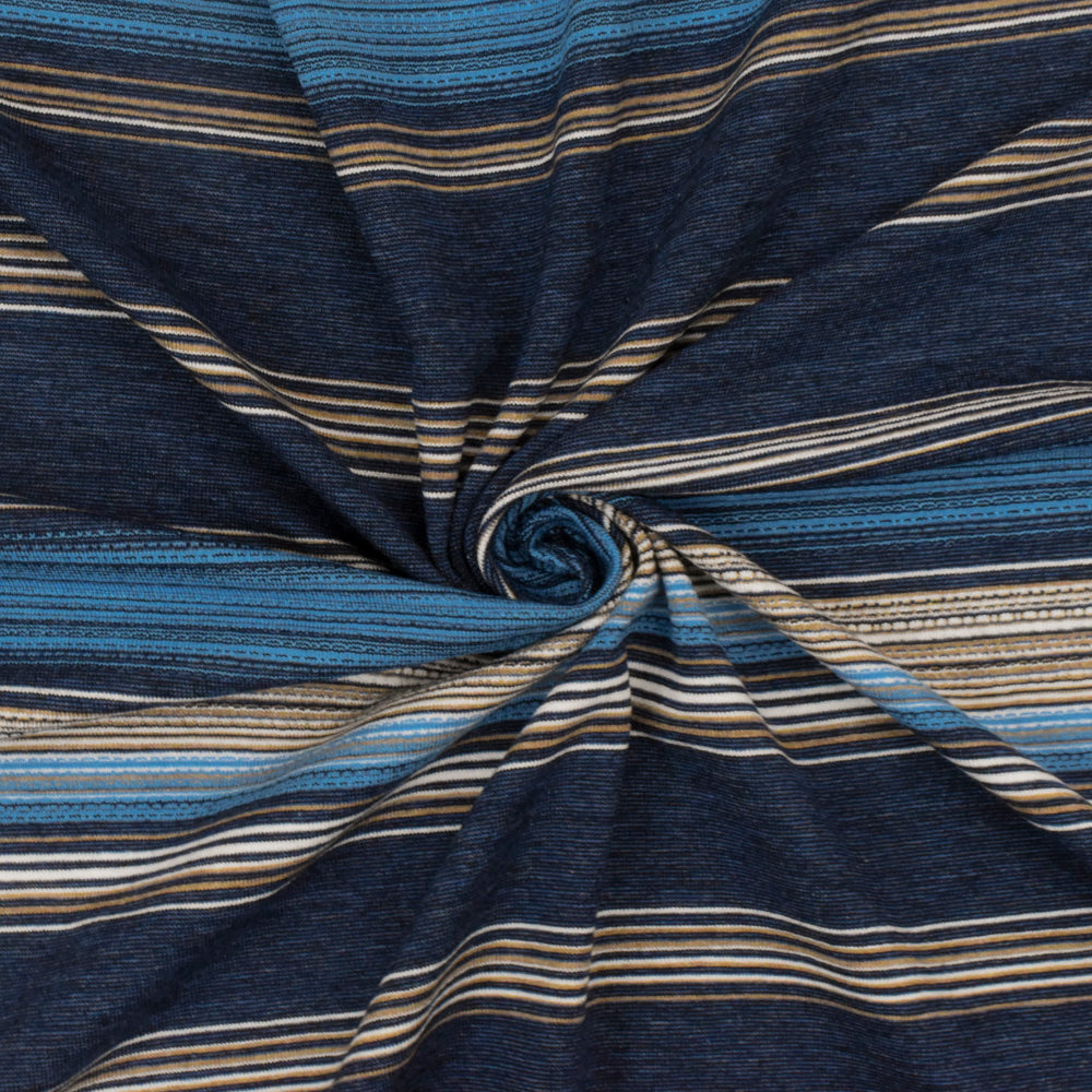 1 Yard Blue & Multi Striped Viscose Stretch Jersey Knit Fabric 64 Inches Wide