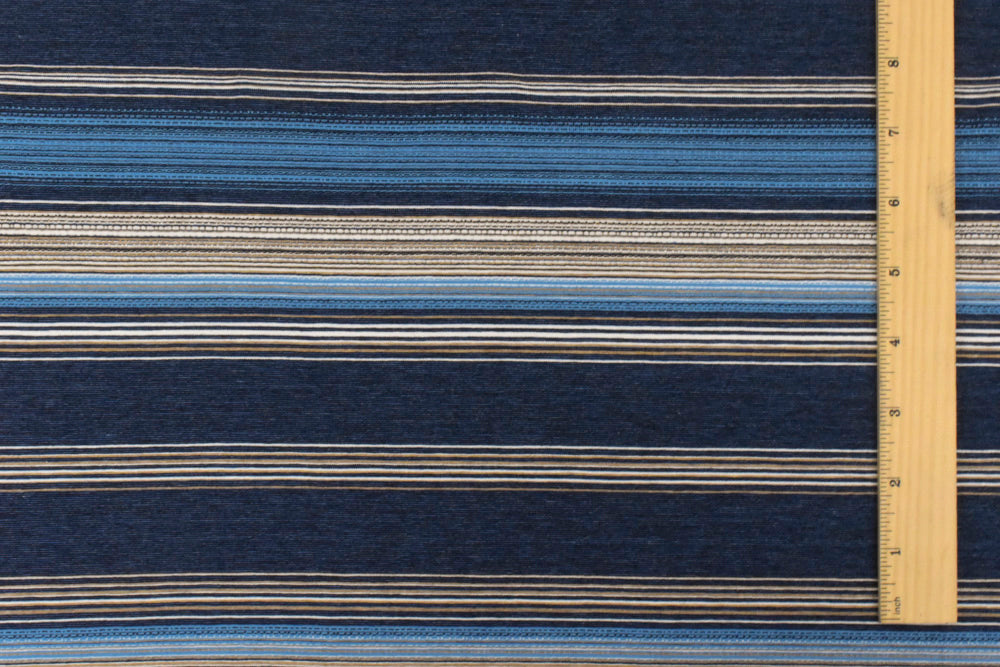 1 Yard Blue & Multi Striped Viscose Stretch Jersey Knit Fabric 64 Inches Wide