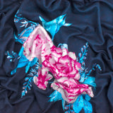 1 Yard Blue, Pink & Multi Floral Printed Double Brushed DTY Knit Fabric 60 Inches Wide