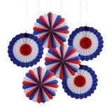 16" Patriotic Red, White & Blue Hanging Paper Fans 6 Pieces
