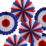 16" Patriotic Red, White & Blue Hanging Paper Fans 6 Pieces