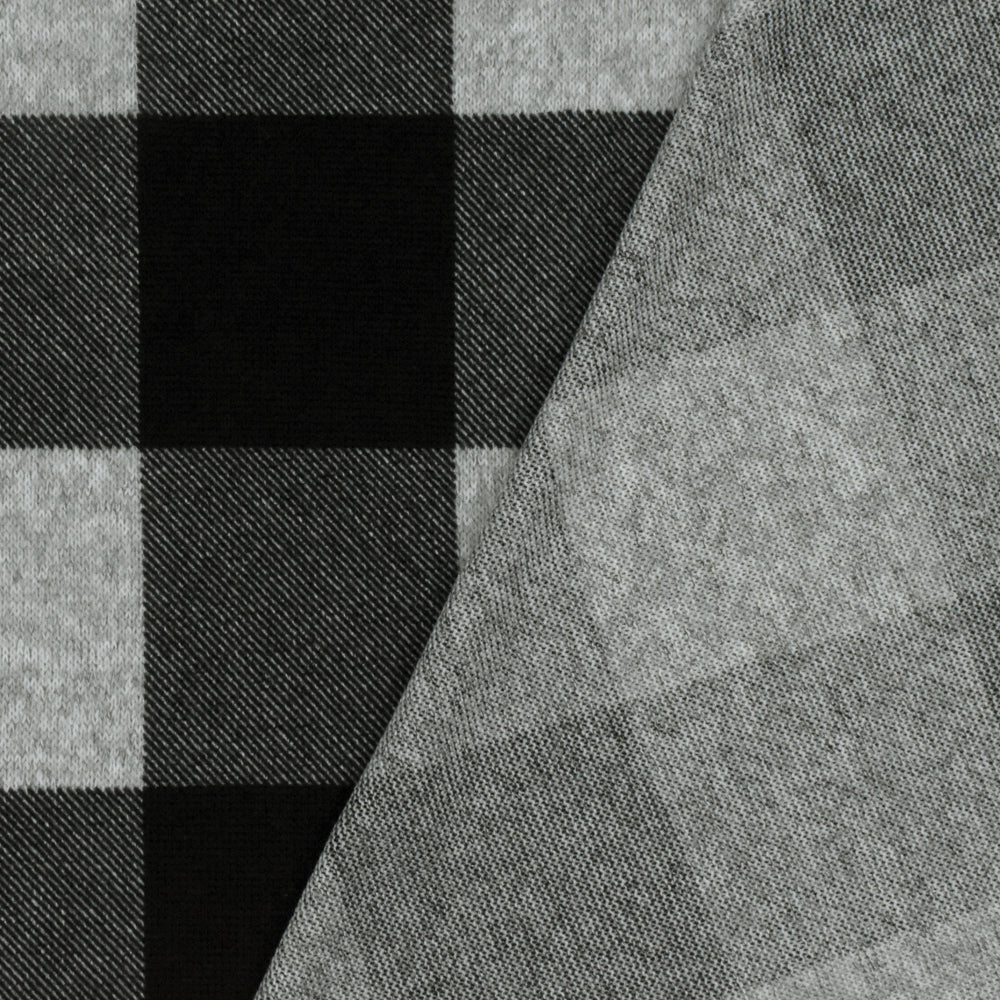 1 Yard Jet Black Gray Plaid Printed Stretch Polyester Brushed Jersey Knit Fabric 59 Inches Width