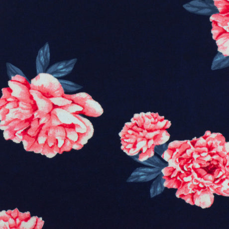 1 Yard Night Navy & Pink Multi Floral Printed Stretch Polyester Jersey Knit Fabric 62 Inches Width