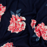 1 Yard Night Navy & Pink Multi Floral Printed Stretch Polyester Jersey Knit Fabric 62 Inches Width