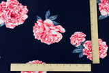 1 Yard Night Navy & Pink Multi Floral Printed Stretch Polyester Jersey Knit Fabric 62 Inches Width