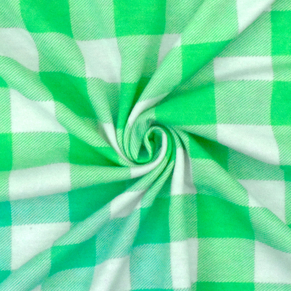 1 Yard Green Jade White Gingham Printed Stretch Polyester Jersey Knit Fabric 59 Inches Width