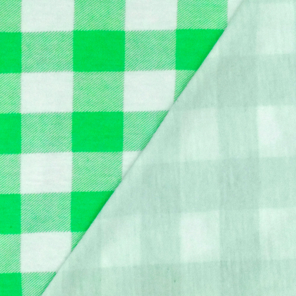 1 Yard Green Jade White Gingham Printed Stretch Polyester Jersey Knit Fabric 59 Inches Width