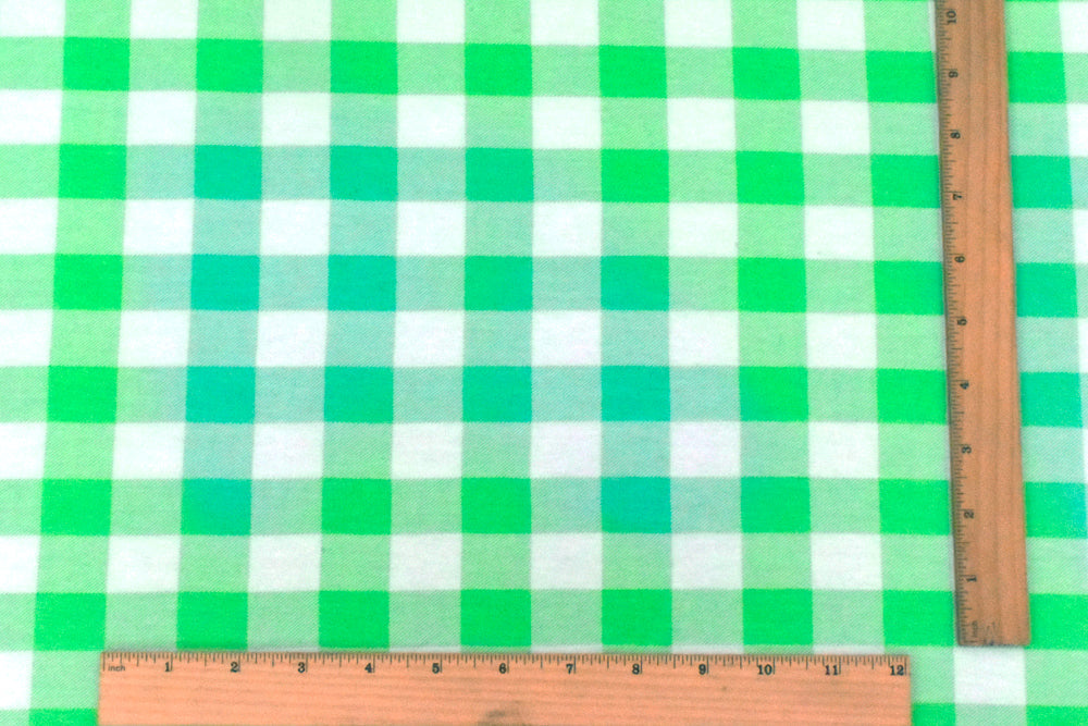 1 Yard Green Jade White Gingham Printed Stretch Polyester Jersey Knit Fabric 59 Inches Width