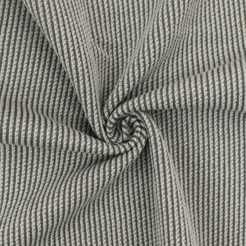 1 Yard Light Gray & Gray Stripe Textured Wool Cotton Double Knit Stretch Fabric 60 Inches Width