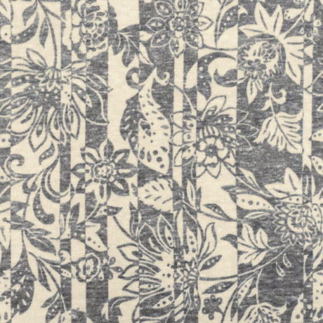 1 Yard Heather Gray & Beige Floral Stripe Printed Stretch Jersey Knit Fabric Soft, 58 Inches Width