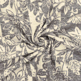 1 Yard Heather Gray & Beige Floral Stripe Printed Stretch Jersey Knit Fabric Soft, 58 Inches Width