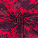 1 Yard Red Multi Pixel Camo Printed Double Brushed Stretch ITY Jersey Knit Fabric Soft Polyester Spandex, 64 Inches Width