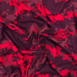 1 Yard Red Multi Pixel Camo Printed Double Brushed Stretch ITY Jersey Knit Fabric Soft Polyester Spandex, 64 Inches Width