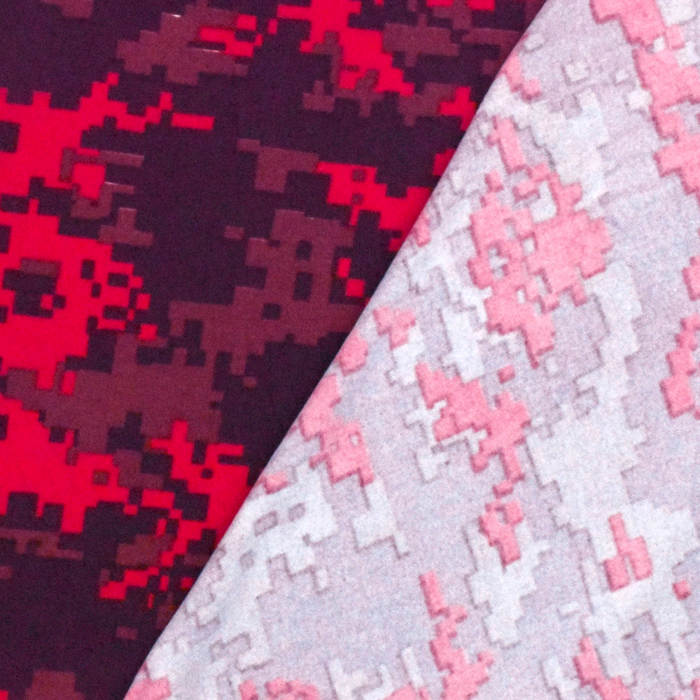 1 Yard Red Multi Pixel Camo Printed Double Brushed Stretch ITY Jersey Knit Fabric Soft Polyester Spandex, 64 Inches Width