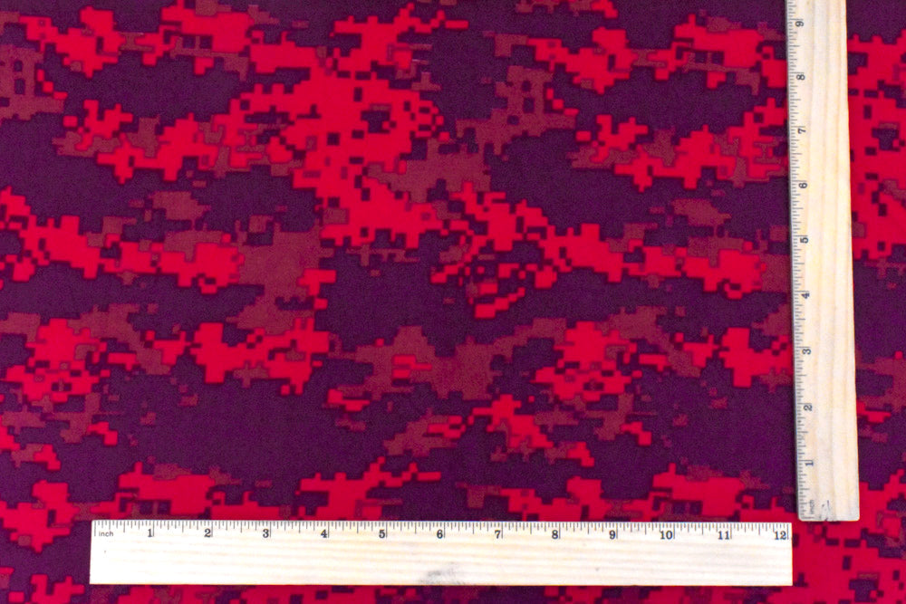 1 Yard Red Multi Pixel Camo Printed Double Brushed Stretch ITY Jersey Knit Fabric Soft Polyester Spandex, 64 Inches Width