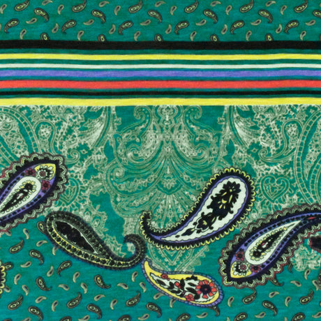 1 Yard Turquoise Multi Paisley Stripe Printed Stretch Poly Slub Jersey Knit Fabric 59 Inches Width