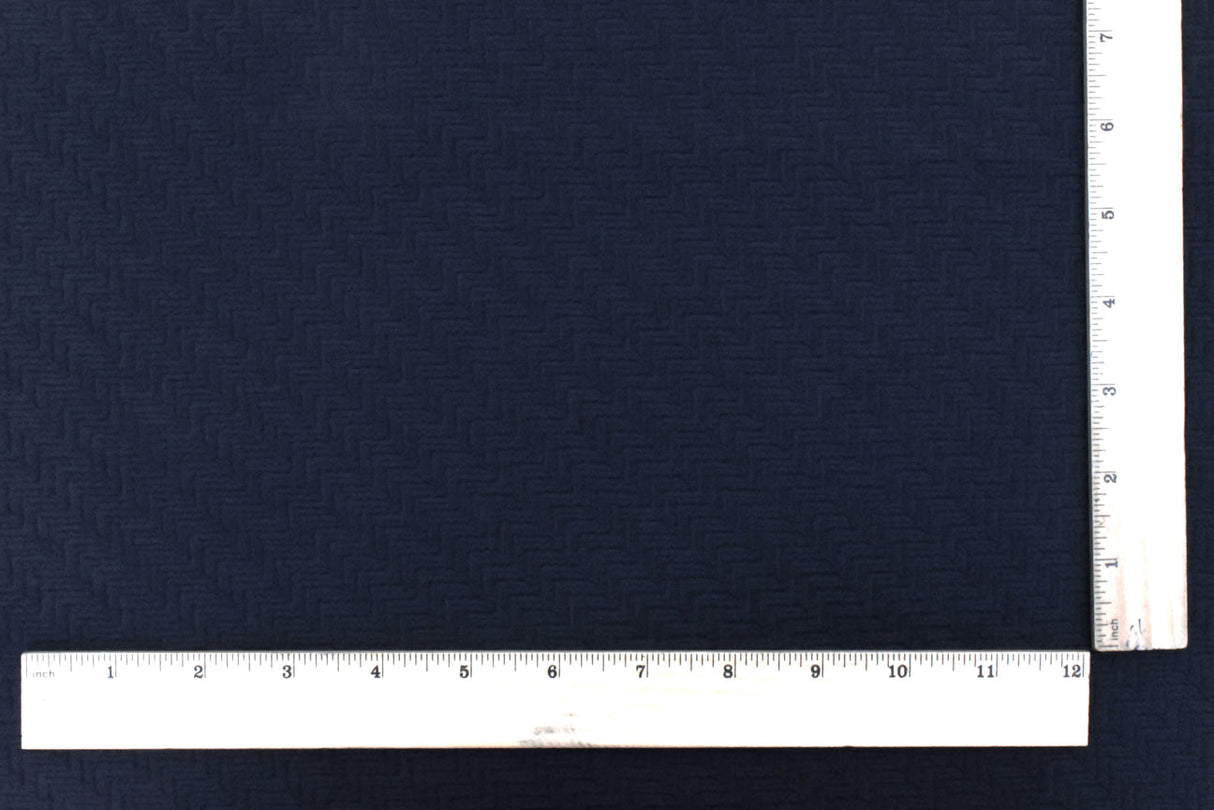 1 Yard Night Blue 3D Abstract Chevron Cloque Stretch Double Knit Fabric 51 Inches