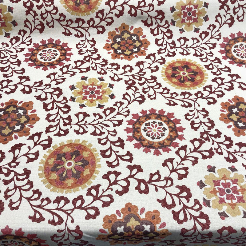Richloom Alango Tomato Polyester Jacquard Tapestry Floral Fabric - Red, Dark Pink, Tan, Orange And Brown Floral Design, 57" Width (1 Yard)