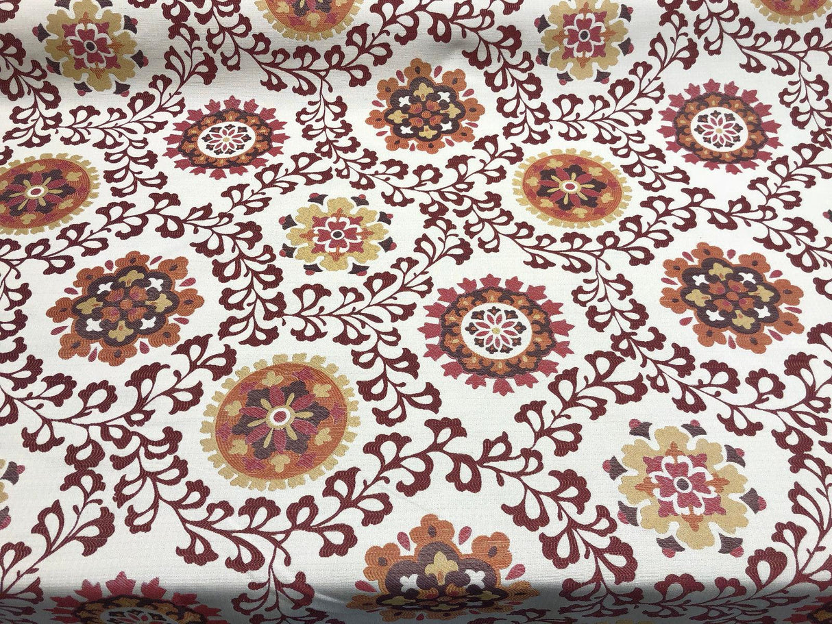Richloom Alango Tomato Polyester Jacquard Tapestry Floral Fabric - Red, Dark Pink, Tan, Orange And Brown Floral Design, 57" Width (1 Yard)