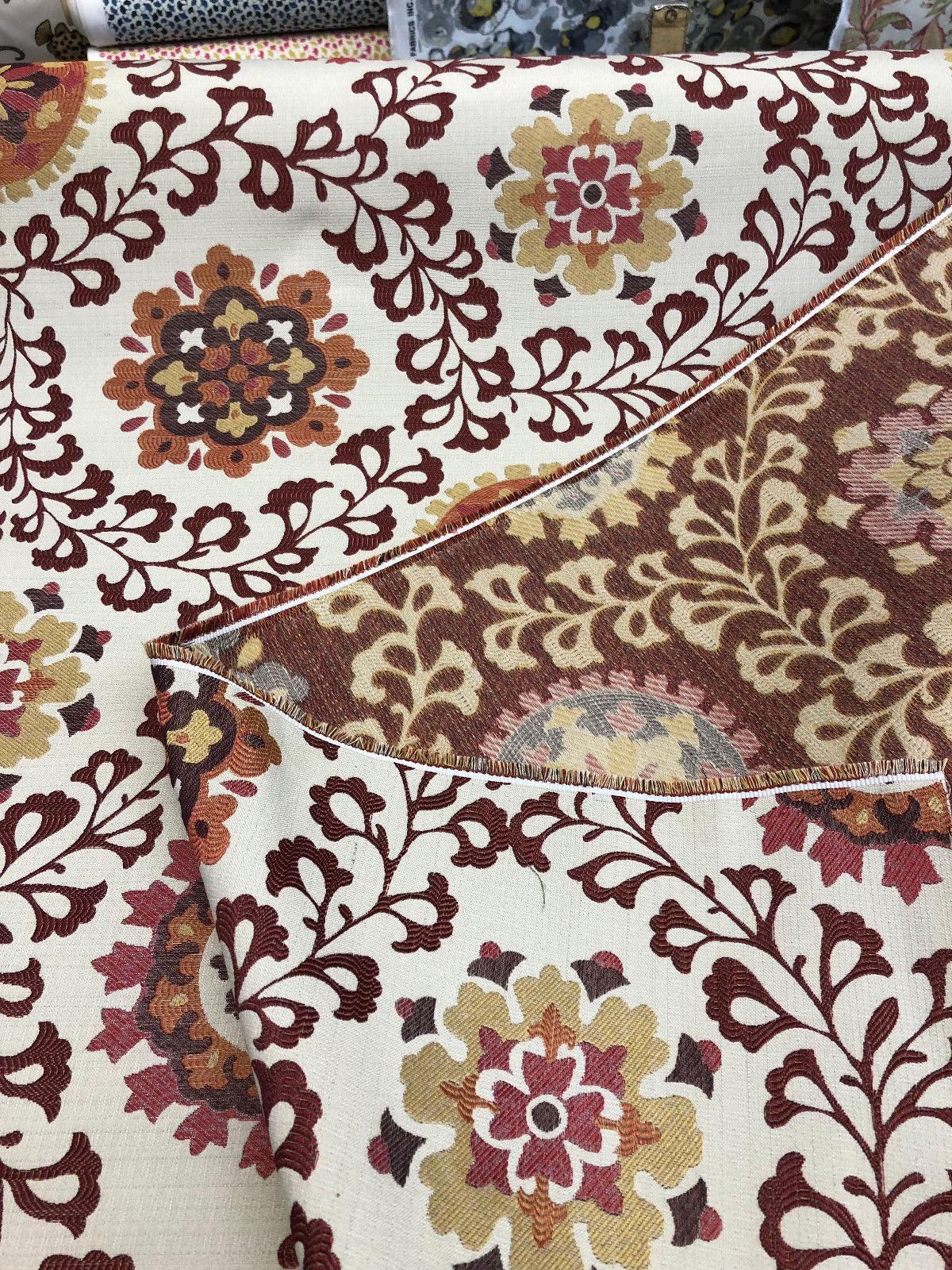 Richloom Alango Tomato Polyester Jacquard Tapestry Floral Fabric - Red, Dark Pink, Tan, Orange And Brown Floral Design, 57" Width (1 Yard)