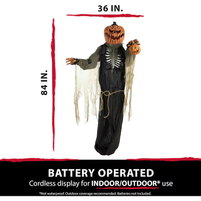 Haunted Hill Farm 7-ft Freestanding Talking Lighted Jack-o-Lantern Animatronic Halloween Decoration