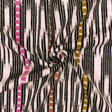 1 Yard Pink Ivory-Black-Multi Abstract Ikat Stripe Stretch Double Knit Fabric 53 Inches Wide
