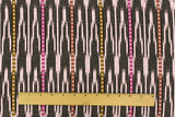 1 Yard Pink Ivory-Black-Multi Abstract Ikat Stripe Stretch Double Knit Fabric 53 Inches Wide