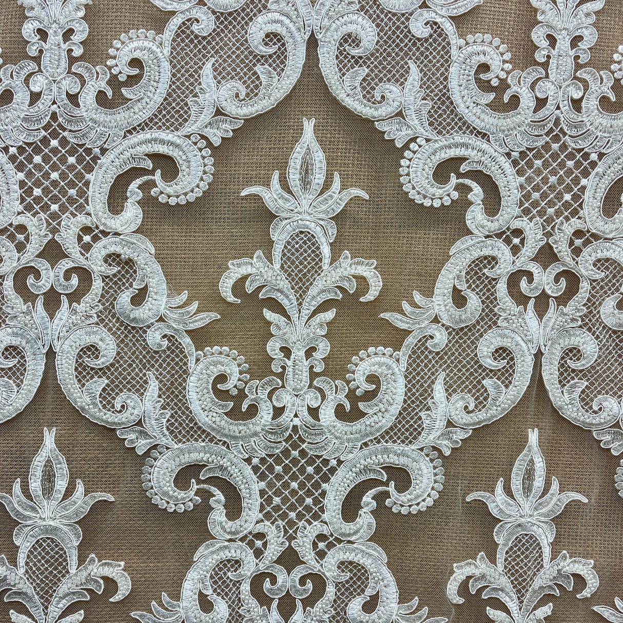 Beaded Corded Bridal Lace Dark Ivory