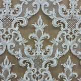 Beaded Corded Bridal Lace Fabric - Dark Ivory, Embroidered On 100 Percent Polyester Net Mesh, 53" Wide (1 Yard)