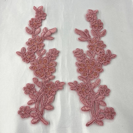 Beaded Corded Floral Lace Applique 100% Polyester Net Mesh