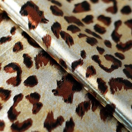 Cougar Shimmer Polyester Spandex Fabric - Gold/Black Leopard Print, 58/60" Width (1 Yard)