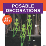 16" Hanging Posable Glow-in-the-Dark Skeletons Halloween Decoration - 3 Pc.