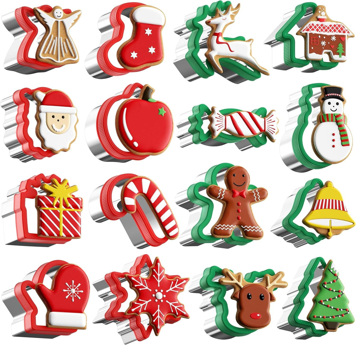 Christmas Cookie cutters Set 8 Pieces, Holiday Cookie Cutters with Comfort Grip, Stainless Steel Baking Cutters Christmas Shapes for Xmas, Gingerbread Man, Snowflakes, Christmas Tree, Santa, etc