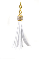 Leather Tassel Rhinestone Gold Accent 4in