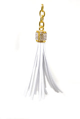 Leather Tassel Rhinestone Gold Accent 4in
