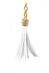 Leather Tassel Rhinestone Gold Accent 4in