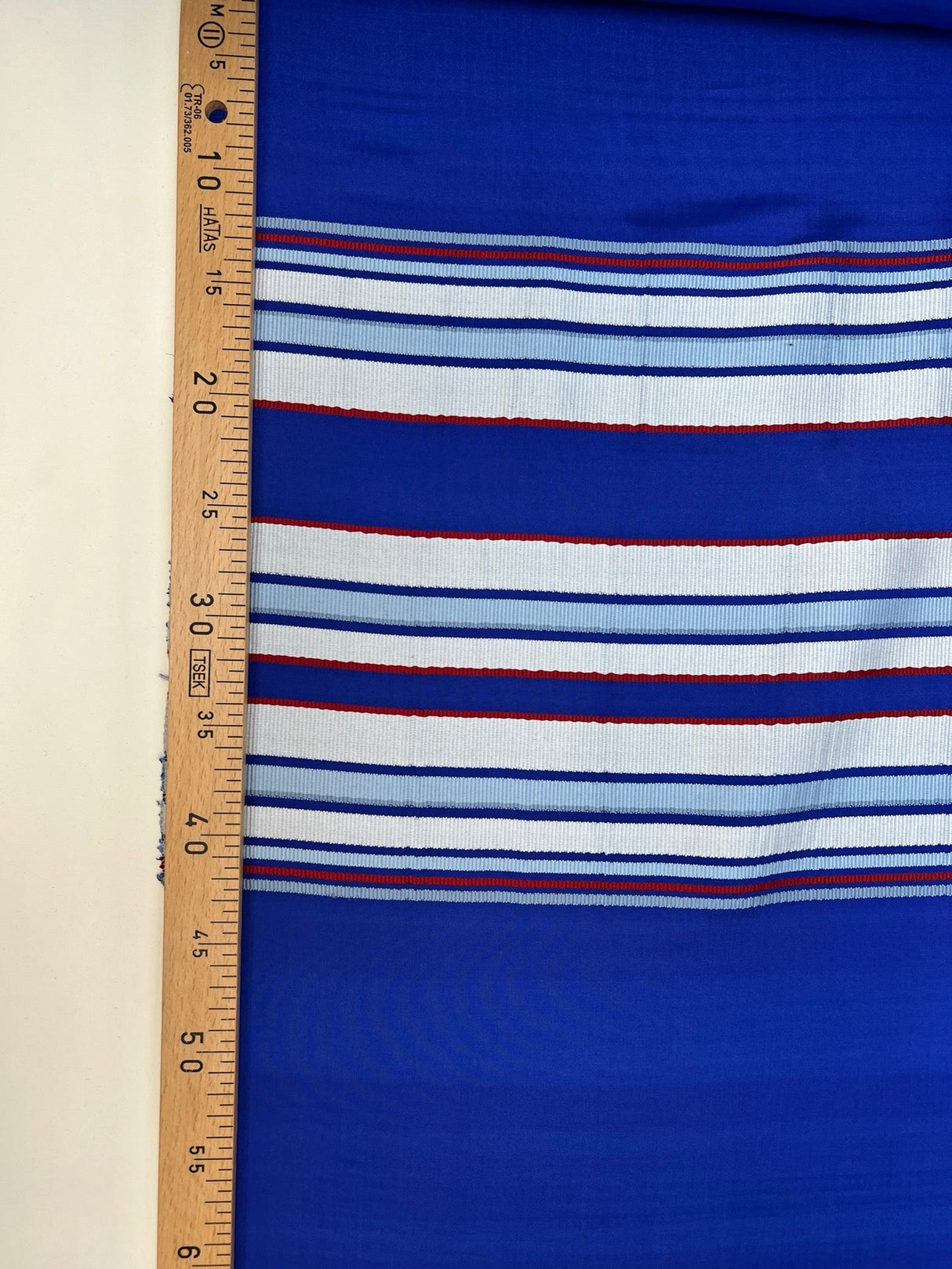Silk Polyester Jacquard Stripes in Red Gray Blue
